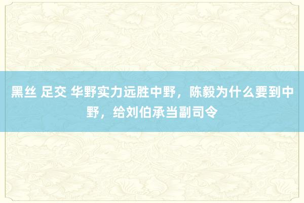 黑丝 足交 华野实力远胜中野，陈毅为什么要到中野，给刘伯承当副司令