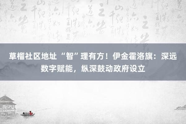 草榴社区地址 “智”理有方！伊金霍洛旗：深远数字赋能，纵深鼓动政府设立